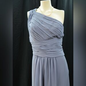 Monique Lhuillier Bridesmaids One-Shoulder Light Grey Dress